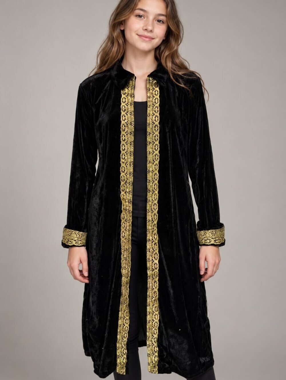 Dress Up America Black Gold Colonial Coat Kids L 12-14